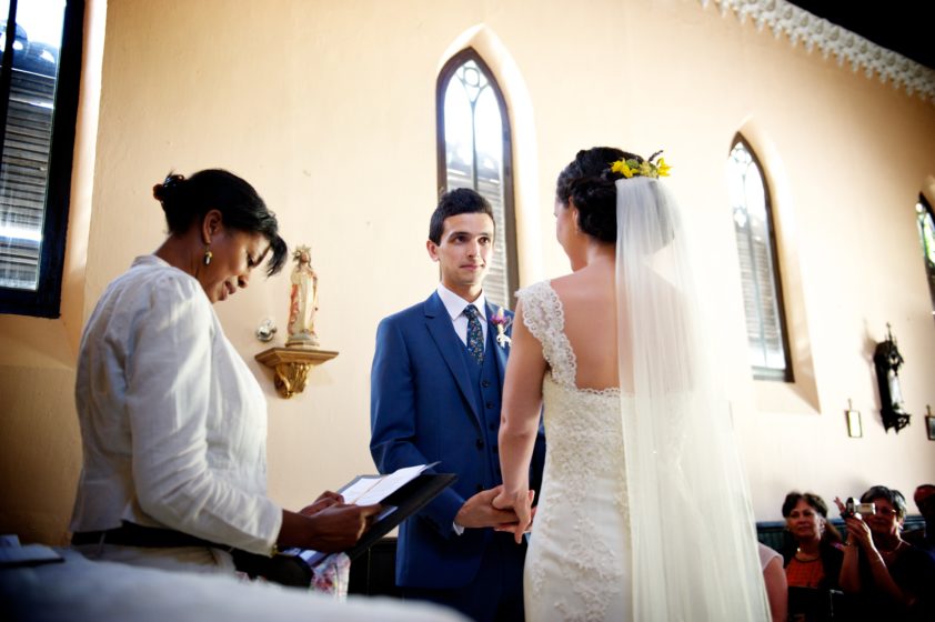 Beautiful wedding ceremony in a chapel