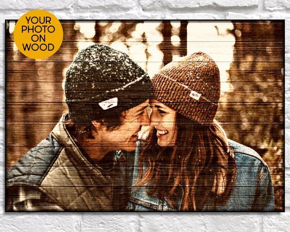 Valentines Day couples portrait on wood Valentines Day couples portrait on wood