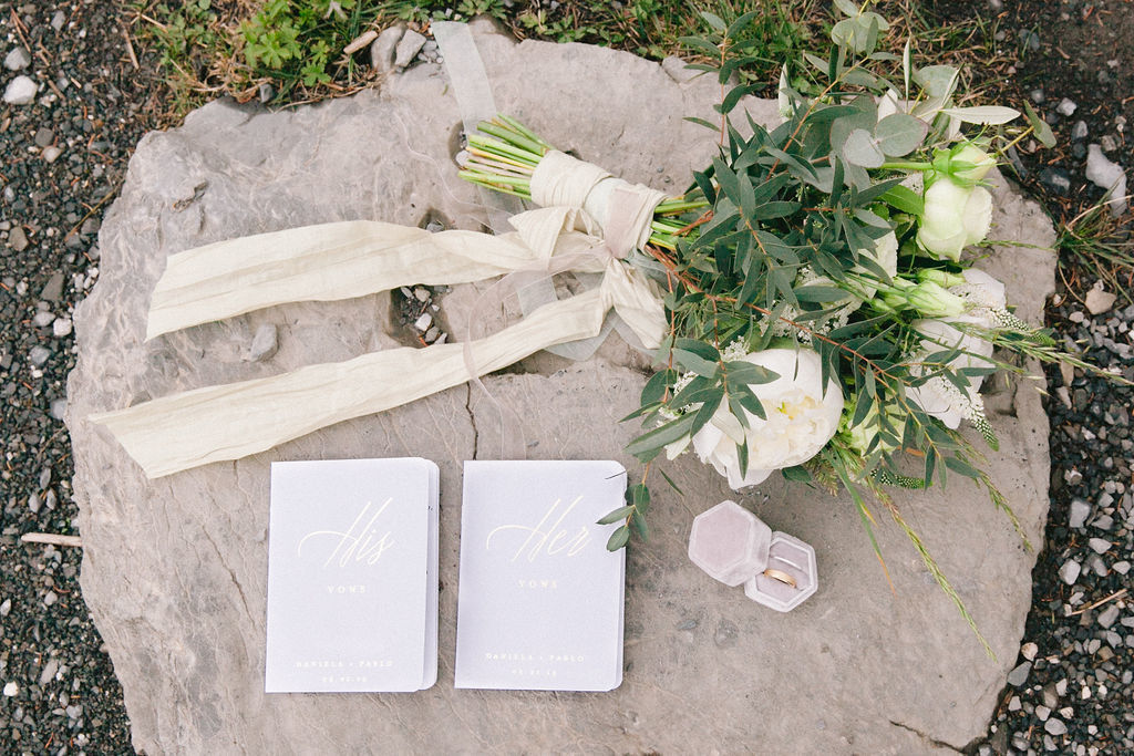 Vows books and wedding flowers