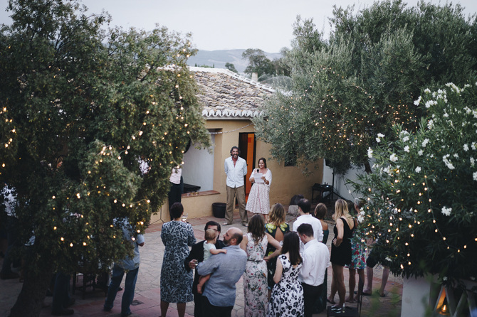 A couple speaking on their wedding day