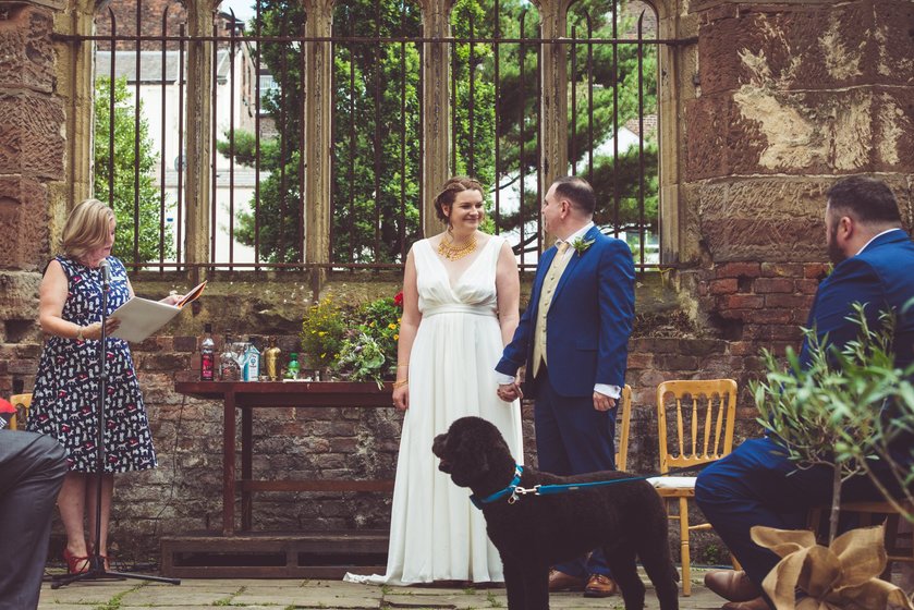 The Bombed out Church liverpool - photo by Keyhole Studios. Wedding celebrant leading a wedding ceremony in the Bombed Out Church in Liverpool