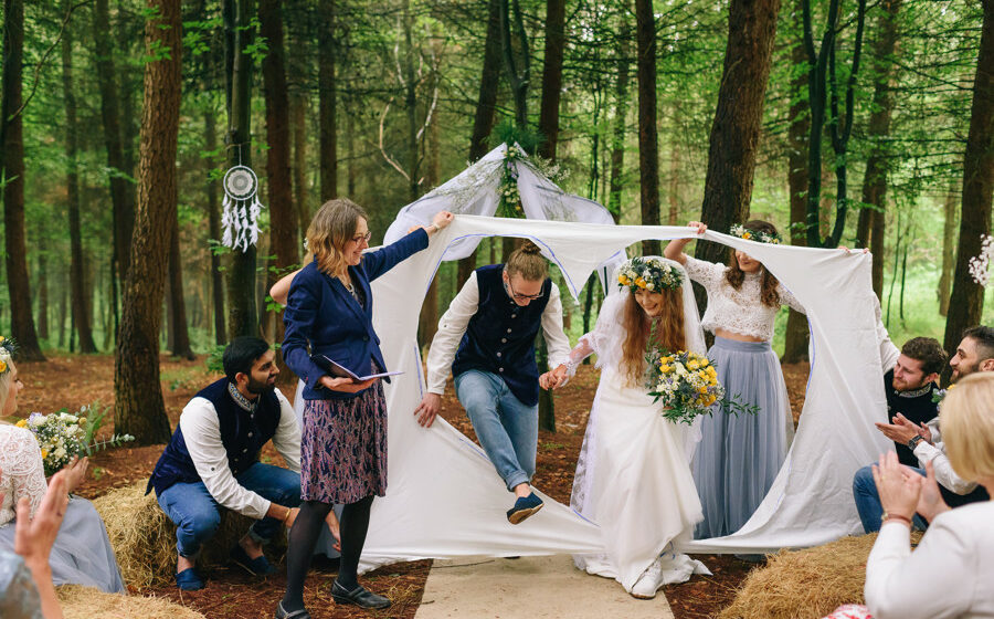 Couple getting married in the woods