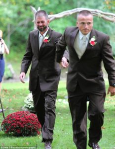 Dad and step dad walk bride down the aisle