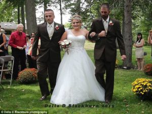 Dad and step dad walk bride down the aisle